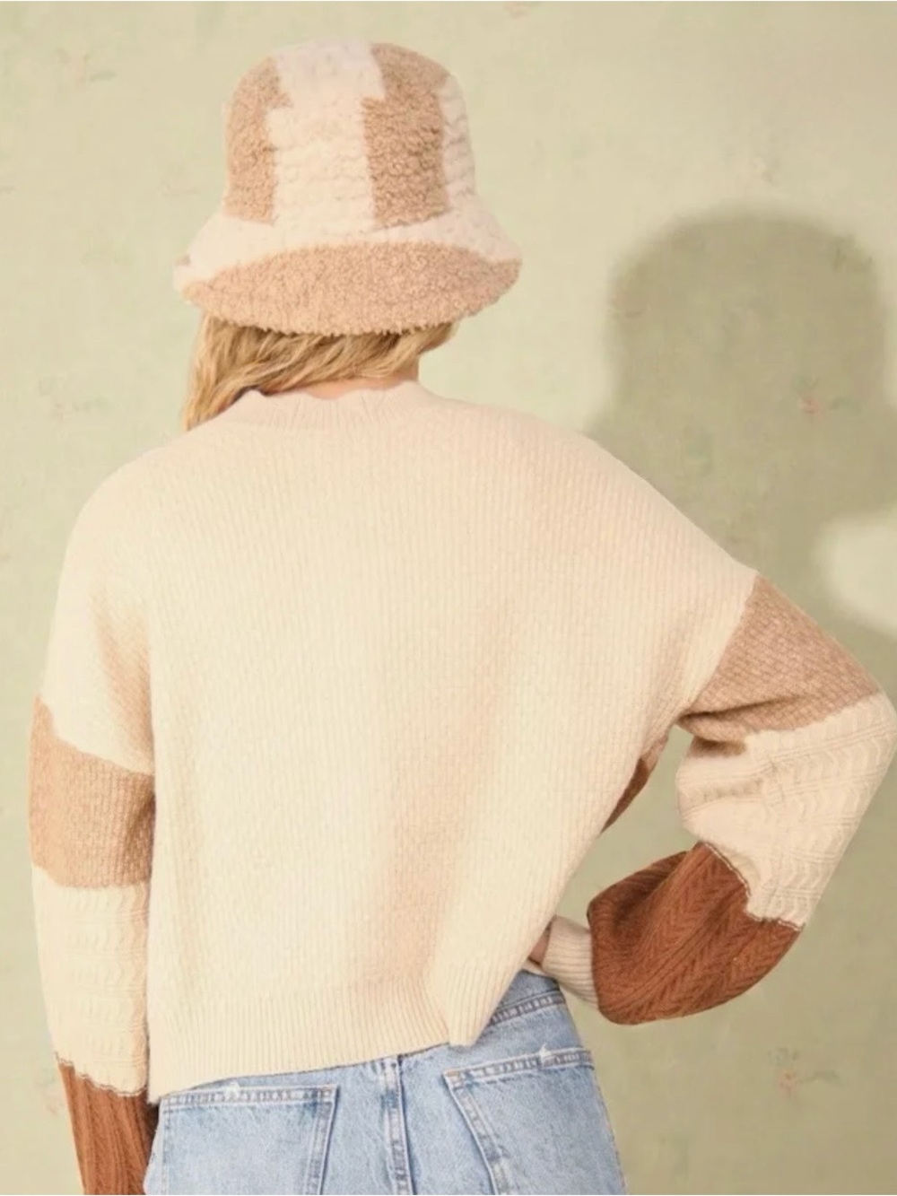 Very J new In Cream Patchwork Knit Cardigan Sweater - Soft Ribbed Detail - Picture 2 of 4